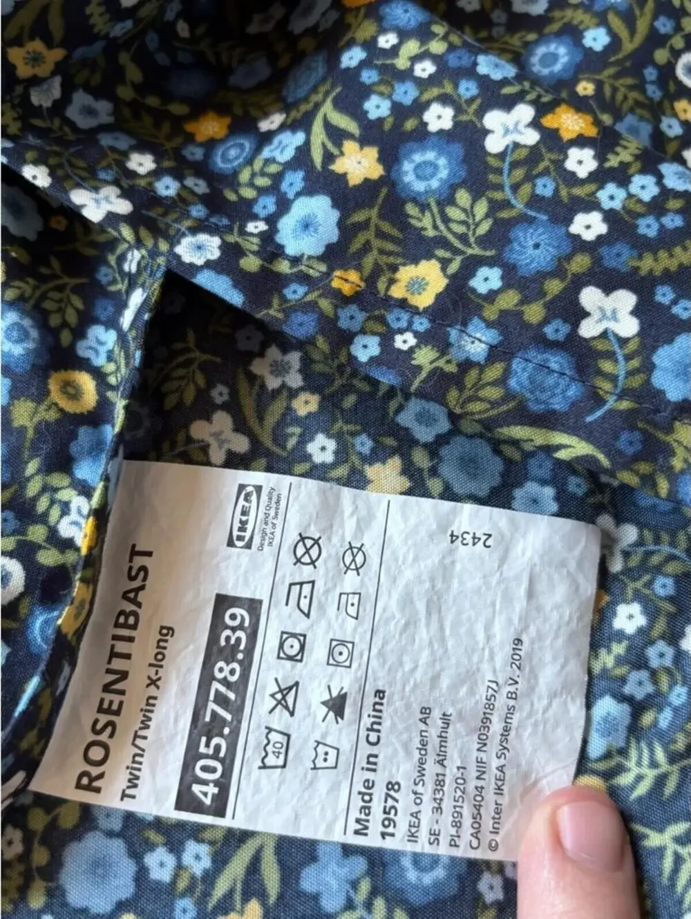 Set of 2 IKEA Navy Blue Floral pillowcases with Yellow and Light Blue Accents